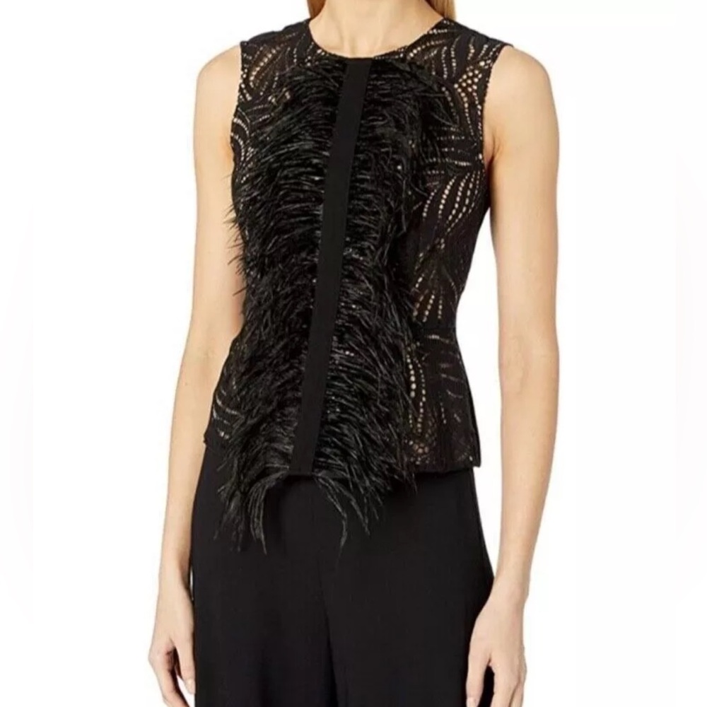 BCBG MAX AZRIA MEG FEATHERED TRIM TOP SIZE  XXS! 🔥🖤🔥🖤